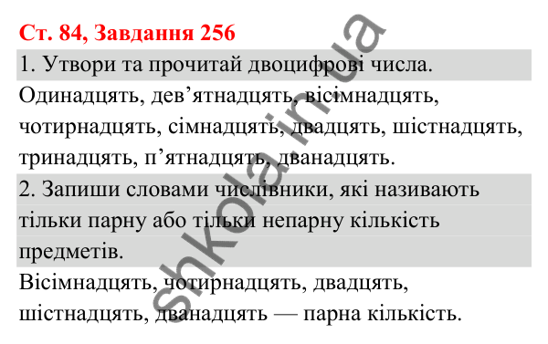 Відповідь до завдання № 256, сторінка 84 - ГДЗ Українська мова та читання 3 клас Кравцова 2025 частина 1