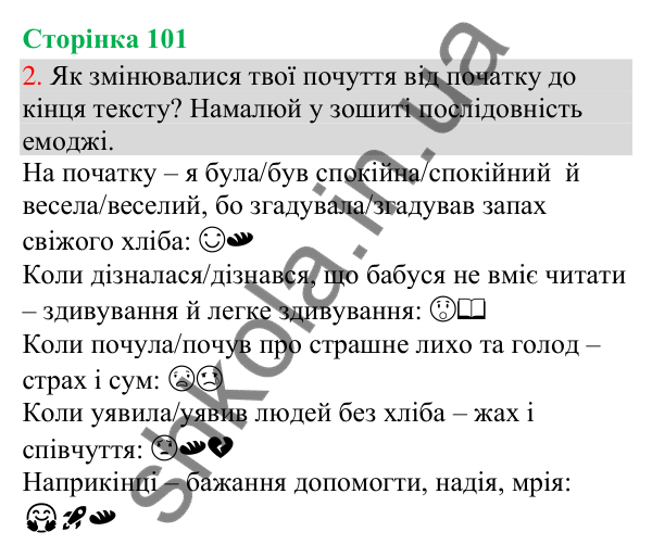 Відповідь до завдання 2, сторінка 101 - ГДЗ Українська мова та читання 3 клас Остапенко 2025 частина 1