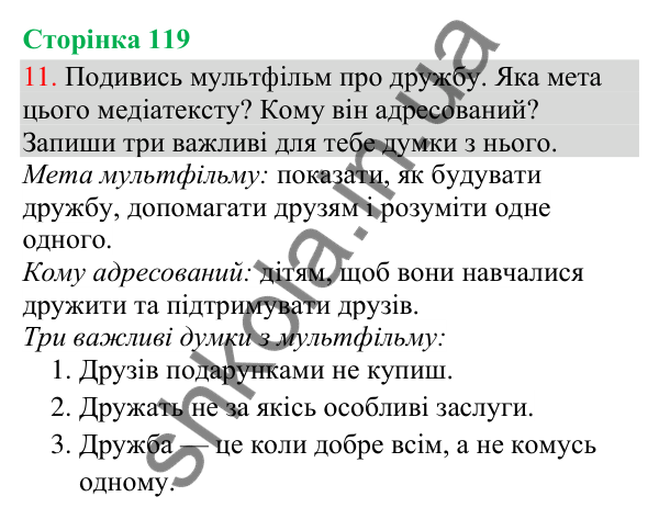 Відповідь до завдання 11, сторінка 119 - ГДЗ Українська мова та читання 3 клас Остапенко 2025 частина 1