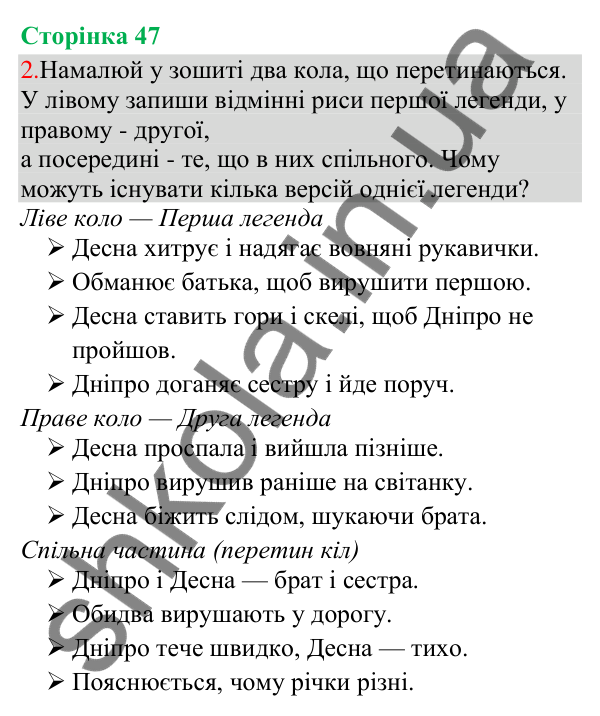Відповідь до завдання 2, сторінка 47 - ГДЗ Українська мова та читання 3 клас Остапенко 2025 частина 1
