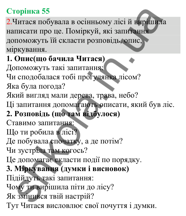 Відповідь до завдання 2, сторінка 55 - ГДЗ Українська мова та читання 3 клас Остапенко 2025 частина 1