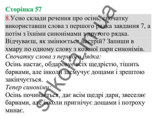 Відповідь до завдання 8, сторінка 57 - ГДЗ Українська мова та читання 3 клас Остапенко 2025 частина 1