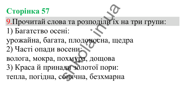 Відповідь до завдання 9, сторінка 57 - ГДЗ Українська мова та читання 3 клас Остапенко 2025 частина 1