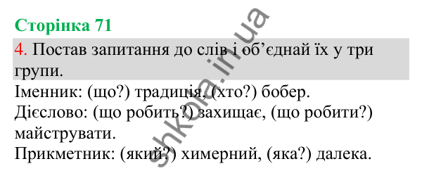 Відповідь до завдання 4, сторінка 71 - ГДЗ Українська мова та читання 3 клас Остапенко 2025 частина 1