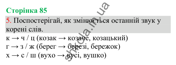 Відповідь до завдання 5, сторінка 85 - ГДЗ Українська мова та читання 3 клас Остапенко 2025 частина 1