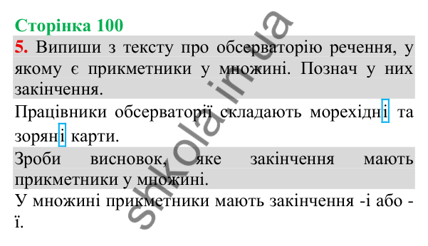 Відповідь до завдання 5, сторінка 100 - ГДЗ Українська мова та читання 3 клас Пономарьова 2025 частина 1