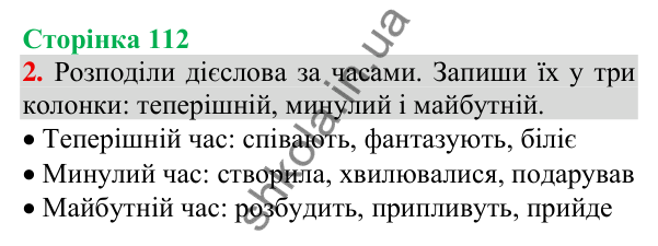 Відповідь до завдання 2, сторінка 112 - ГДЗ Українська мова та читання 3 клас Пономарьова 2025 частина 1