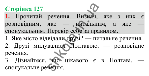 Відповідь до завдання 1, сторінка 127 - ГДЗ Українська мова та читання 3 клас Пономарьова 2025 частина 1