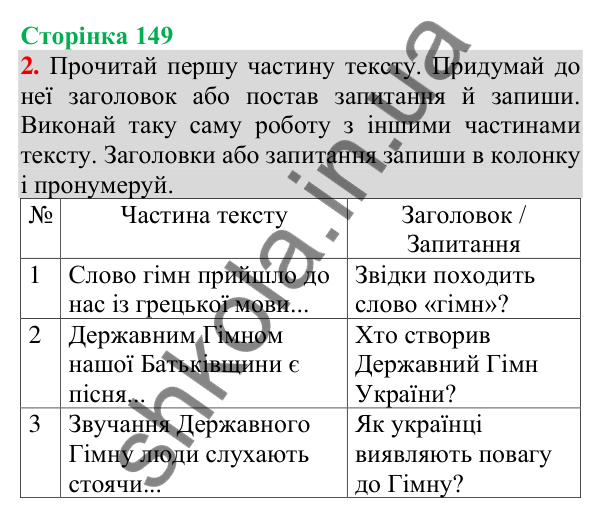 Відповідь до завдання 2, сторінка 149 - ГДЗ Українська мова та читання 3 клас Пономарьова 2025 частина 1
