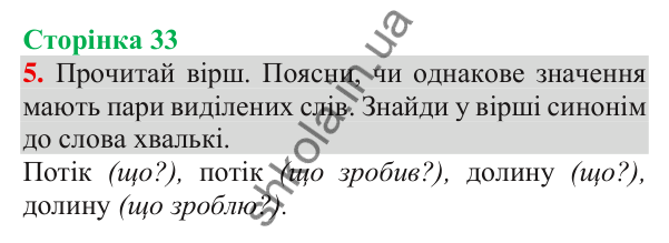 Відповідь до завдання 5, сторінка 33 - ГДЗ Українська мова та читання 3 клас Пономарьова 2025 частина 1