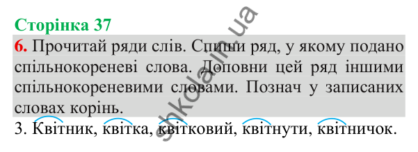 Відповідь до завдання 6, сторінка 37 - ГДЗ Українська мова та читання 3 клас Пономарьова 2025 частина 1