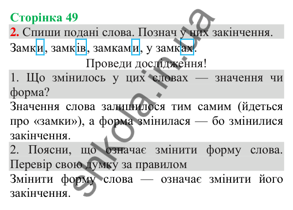Відповідь до завдання 2, сторінка 49 - ГДЗ Українська мова та читання 3 клас Пономарьова 2025 частина 1
