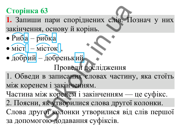 Відповідь до завдання 1, сторінка 63 - ГДЗ Українська мова та читання 3 клас Пономарьова 2025 частина 1