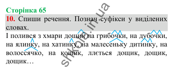 Відповідь до завдання 10, сторінка 65 - ГДЗ Українська мова та читання 3 клас Пономарьова 2025 частина 1