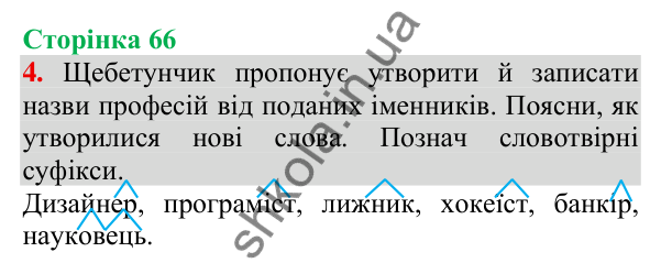 Відповідь до завдання 4, сторінка 66 - ГДЗ Українська мова та читання 3 клас Пономарьова 2025 частина 1