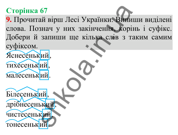 Відповідь до завдання 9, сторінка 67 - ГДЗ Українська мова та читання 3 клас Пономарьова 2025 частина 1