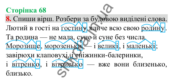 Відповідь до завдання 8, сторінка 68 - ГДЗ Українська мова та читання 3 клас Пономарьова 2025 частина 1