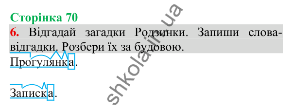Відповідь до завдання 6, сторінка 70 - ГДЗ Українська мова та читання 3 клас Пономарьова 2025 частина 1