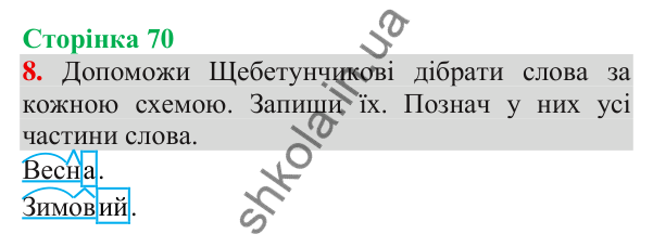 Відповідь до завдання 8, сторінка 70 - ГДЗ Українська мова та читання 3 клас Пономарьова 2025 частина 1