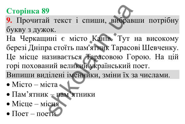 Відповідь до завдання 9, сторінка 89 - ГДЗ Українська мова та читання 3 клас Пономарьова 2025 частина 1