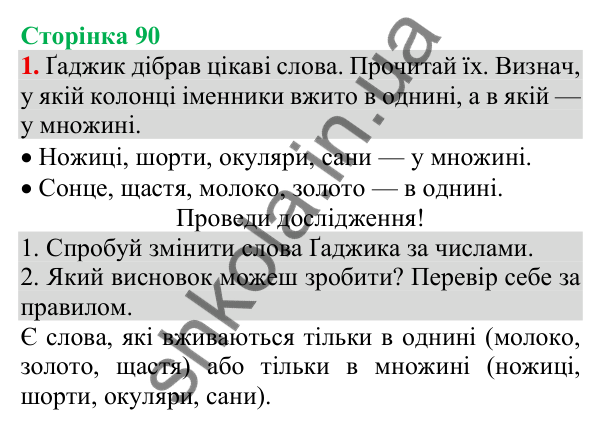 Відповідь до завдання 1, сторінка 90 - ГДЗ Українська мова та читання 3 клас Пономарьова 2025 частина 1