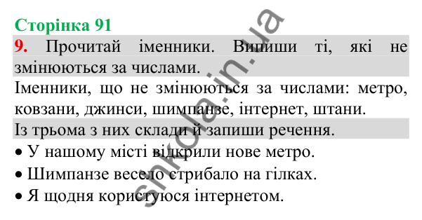 Відповідь до завдання 9, сторінка 91 - ГДЗ Українська мова та читання 3 клас Пономарьова 2025 частина 1
