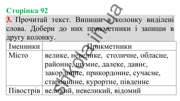 Відповідь до завдання 3, сторінка 92 - ГДЗ Українська мова та читання 3 клас Пономарьова 2025 частина 1