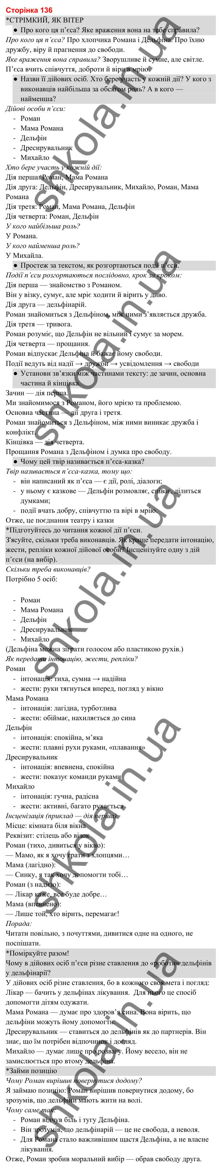 Відповіді до сторінки 136 - ГДЗ Українська мова та читання 3 клас Савченко 2025 частина 2