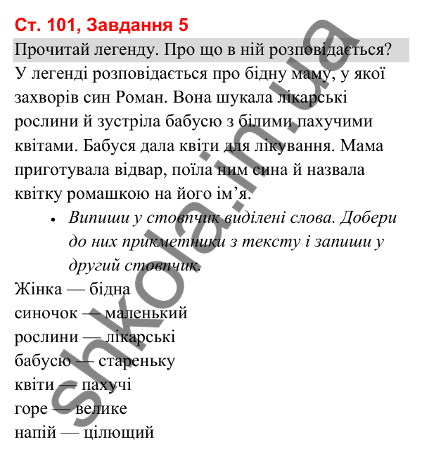 Відповідь до завдання 5, сторінка 101 - ГДЗ Українська мова та читання 3 клас Вашуленко 2025 частина 1
