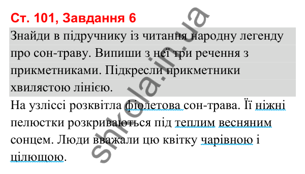 Відповідь до завдання 6, сторінка 101 - ГДЗ Українська мова та читання 3 клас Вашуленко 2025 частина 1