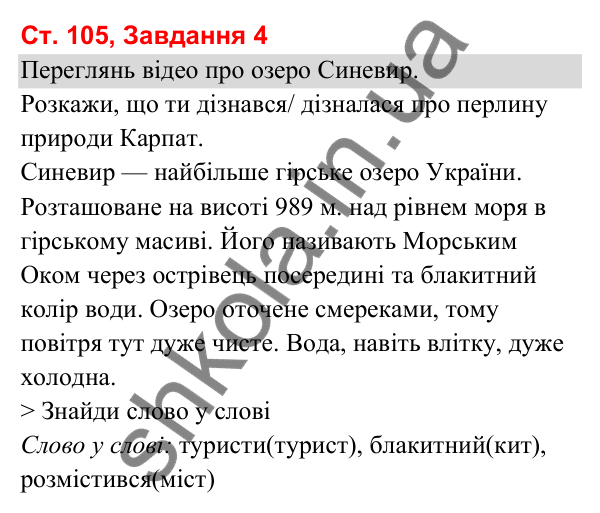 Відповідь до завдання 4, сторінка 105 - ГДЗ Українська мова та читання 3 клас Вашуленко 2025 частина 1