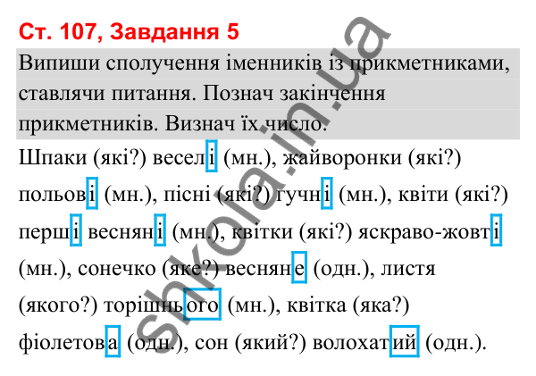 Відповідь до завдання 5, сторінка 107 - ГДЗ Українська мова та читання 3 клас Вашуленко 2025 частина 1