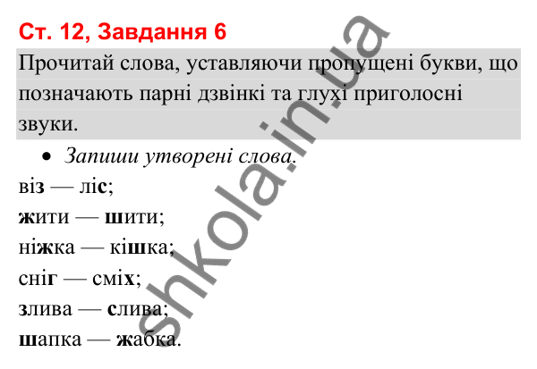 Відповідь до завдання 6, сторінка 12 - ГДЗ Українська мова та читання 3 клас Вашуленко 2025 частина 1