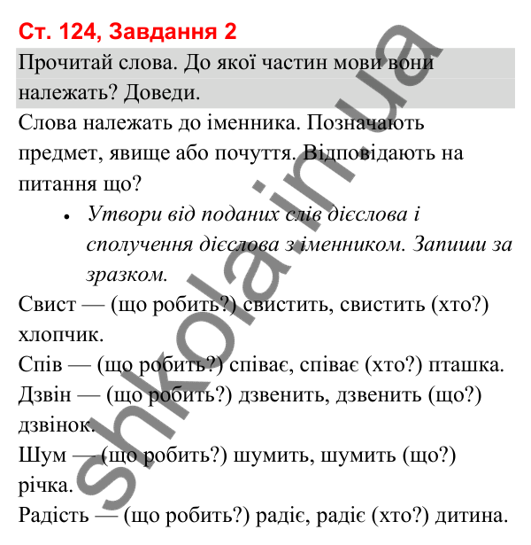 Відповідь до завдання 2, сторінка 124 - ГДЗ Українська мова та читання 3 клас Вашуленко 2025 частина 1