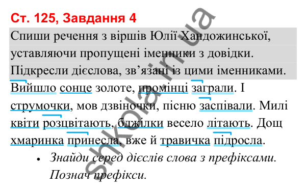 Відповідь до завдання 4, сторінка 125 - ГДЗ Українська мова та читання 3 клас Вашуленко 2025 частина 1