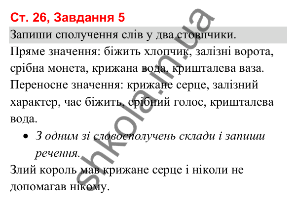 Відповідь до завдання 5, сторінка 26 - ГДЗ Українська мова та читання 3 клас Вашуленко 2025 частина 1