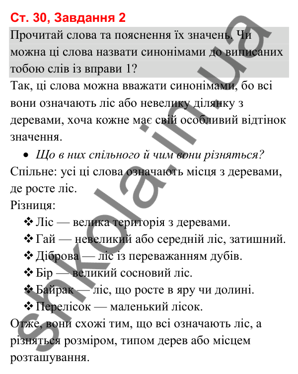 Відповідь до завдання 2, сторінка 30 - ГДЗ Українська мова та читання 3 клас Вашуленко 2025 частина 1