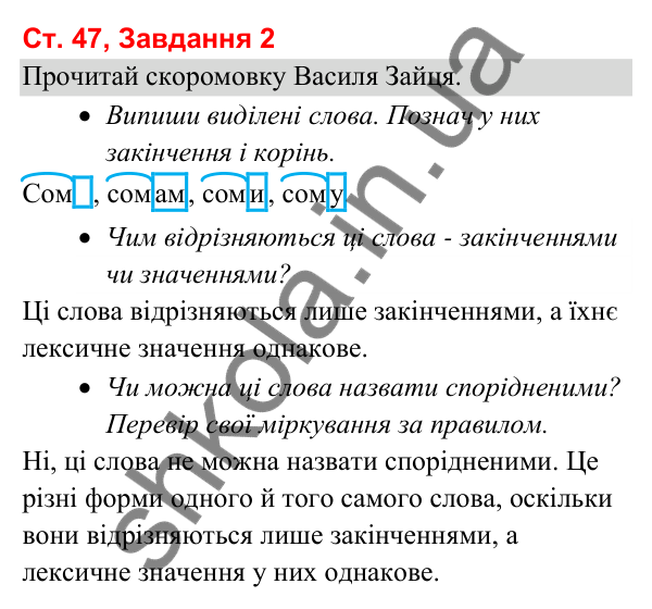 Відповідь до завдання 2, сторінка 47 - ГДЗ Українська мова та читання 3 клас Вашуленко 2025 частина 1