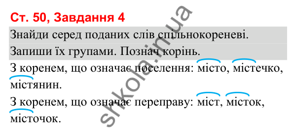 Відповідь до завдання 4, сторінка 50 - ГДЗ Українська мова та читання 3 клас Вашуленко 2025 частина 1