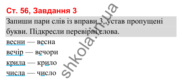 Відповідь до завдання 3, сторінка 56 - ГДЗ Українська мова та читання 3 клас Вашуленко 2025 частина 1