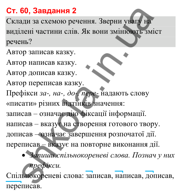 Відповідь до завдання 2, сторінка 60 - ГДЗ Українська мова та читання 3 клас Вашуленко 2025 частина 1