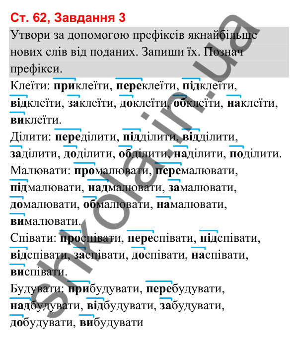 Відповідь до завдання 3, сторінка 62 - ГДЗ Українська мова та читання 3 клас Вашуленко 2025 частина 1