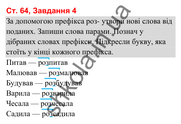 Відповідь до завдання 4, сторінка 64 - ГДЗ Українська мова та читання 3 клас Вашуленко 2025 частина 1