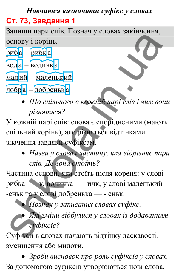 Відповідь до завдання 1, сторінка 73 - ГДЗ Українська мова та читання 3 клас Вашуленко 2025 частина 1