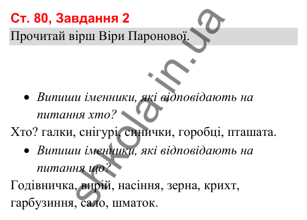 Відповідь до завдання 2, сторінка 80 - ГДЗ Українська мова та читання 3 клас Вашуленко 2025 частина 1