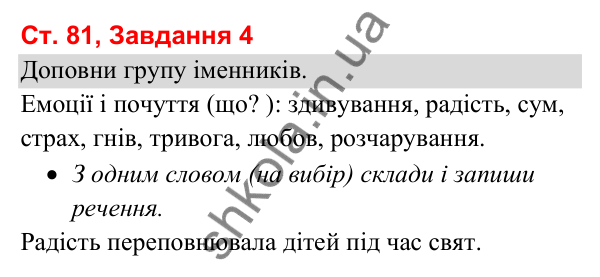 Відповідь до завдання 4, сторінка 81 - ГДЗ Українська мова та читання 3 клас Вашуленко 2025 частина 1