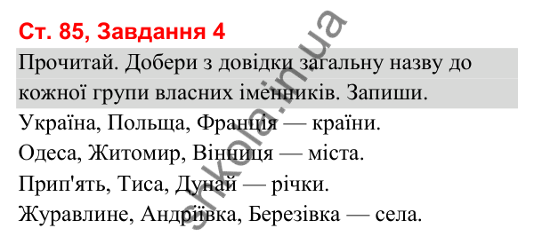 Відповідь до завдання 4, сторінка 85 - ГДЗ Українська мова та читання 3 клас Вашуленко 2025 частина 1
