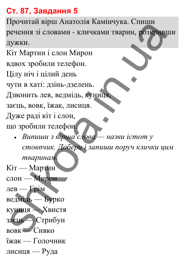Відповідь до завдання 5, сторінка 87 - ГДЗ Українська мова та читання 3 клас Вашуленко 2025 частина 1
