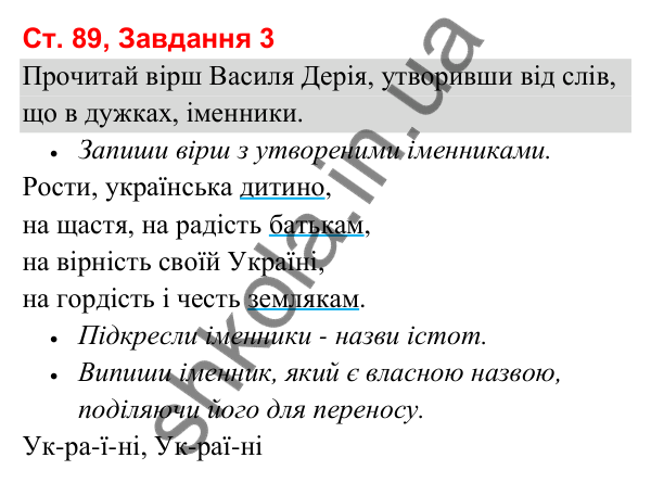 Відповідь до завдання 3, сторінка 89 - ГДЗ Українська мова та читання 3 клас Вашуленко 2025 частина 1