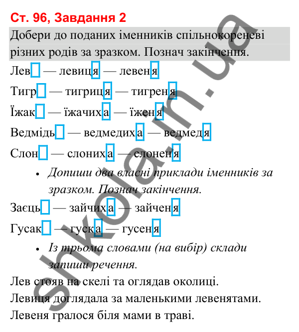 Відповідь до завдання 2, сторінка 96 - ГДЗ Українська мова та читання 3 клас Вашуленко 2025 частина 1